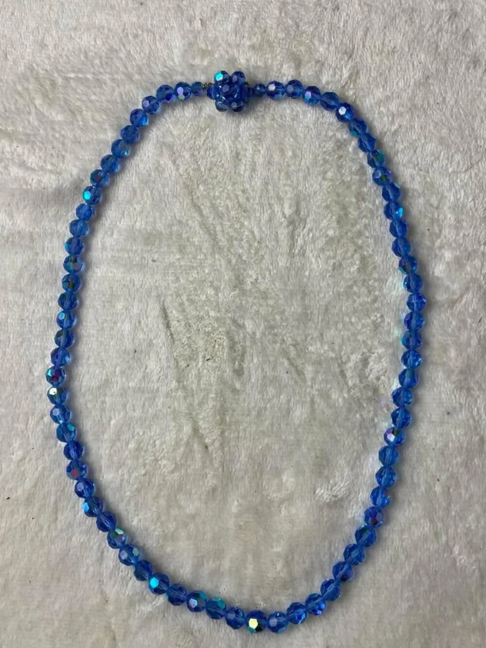 VTG Sparkling Blue Faceted Crystal Glass Beads Long Necklace Decorative Clasp